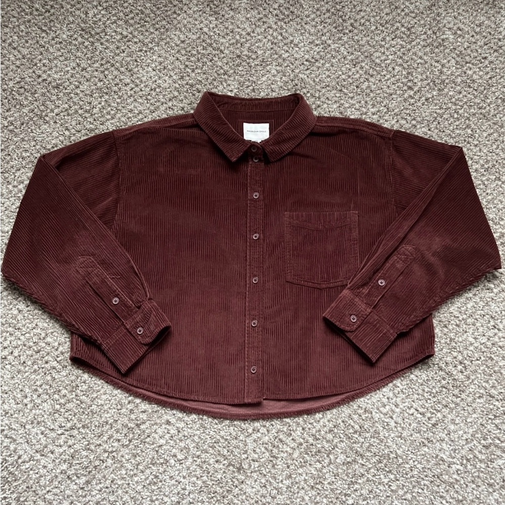 American Eagle Outfitters Burgundy Button Down Cropped Shirt